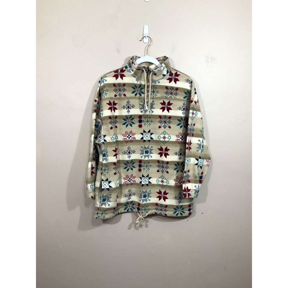 VTG Womens Aztec Fleece Pullover Jacket S Beige 90s Y2K Southwestern Gorpcore